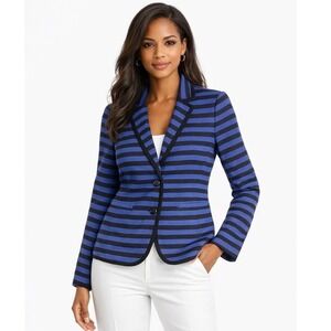 Ann Taylor LOFT Blue Black Striped Two Button‎ Blazer Jacket 8 Preppy Chic 89-19